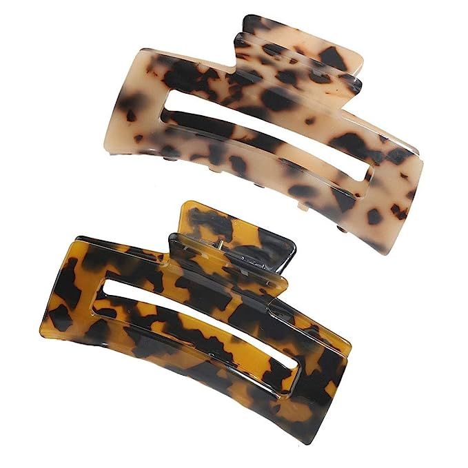 2PCS Large Acrylic Hair Claw Clips Cutout Tortoise Shell Celluloid Hair Jaw Clips French Design R... | Amazon (US)