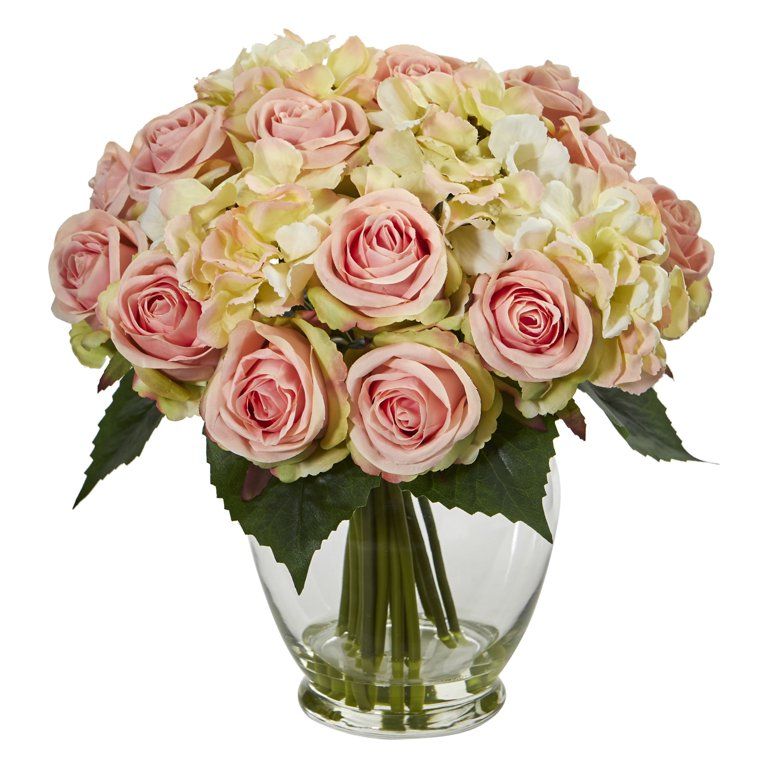 Nearly Natural Rose and Hydrangea Bouquet Artificial Arrangement | Walmart (US)