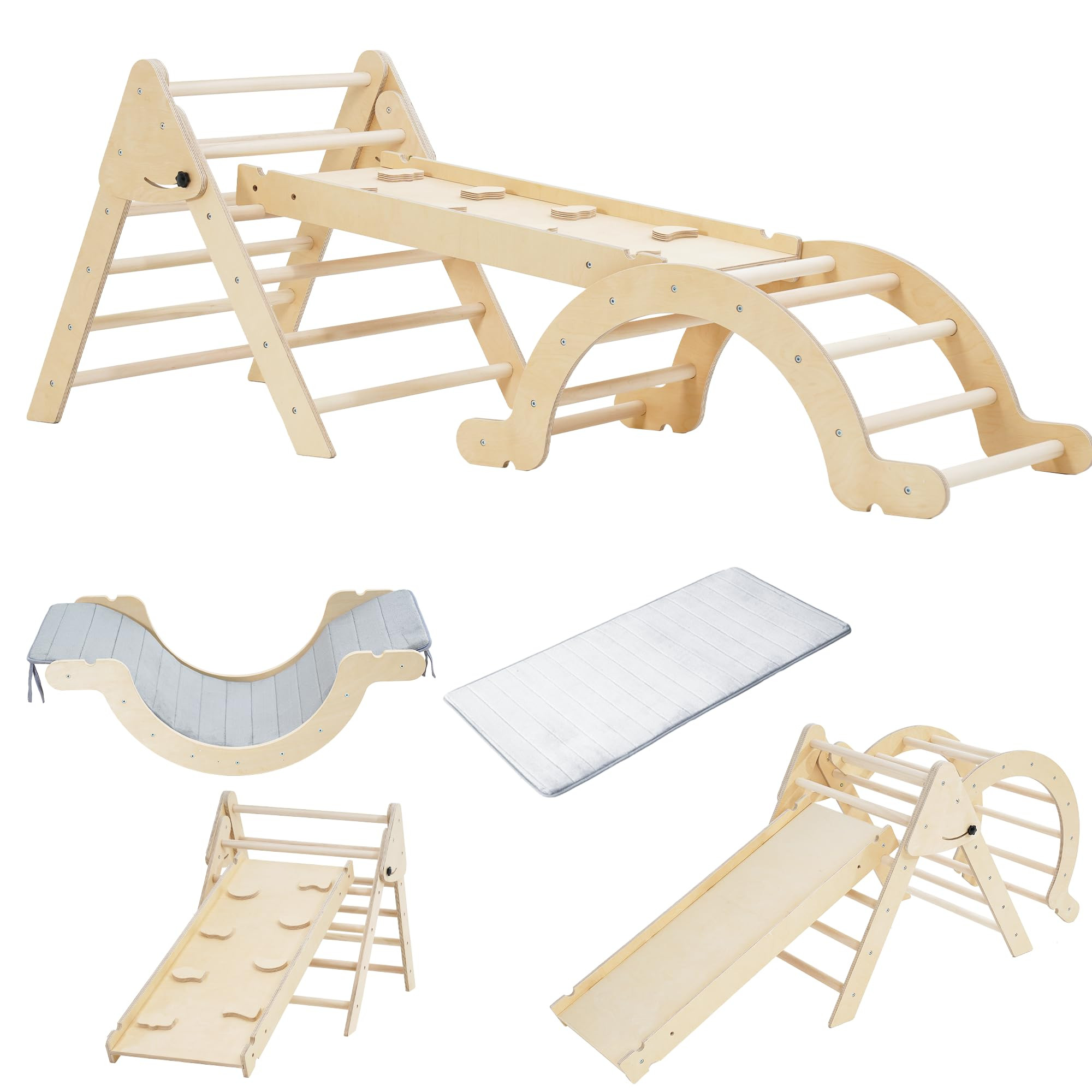 Pikler Triangle Set with Cushion, Arch and Slide, Toddler Climbing Toys Indoor Playground, Montes... | Amazon (US)