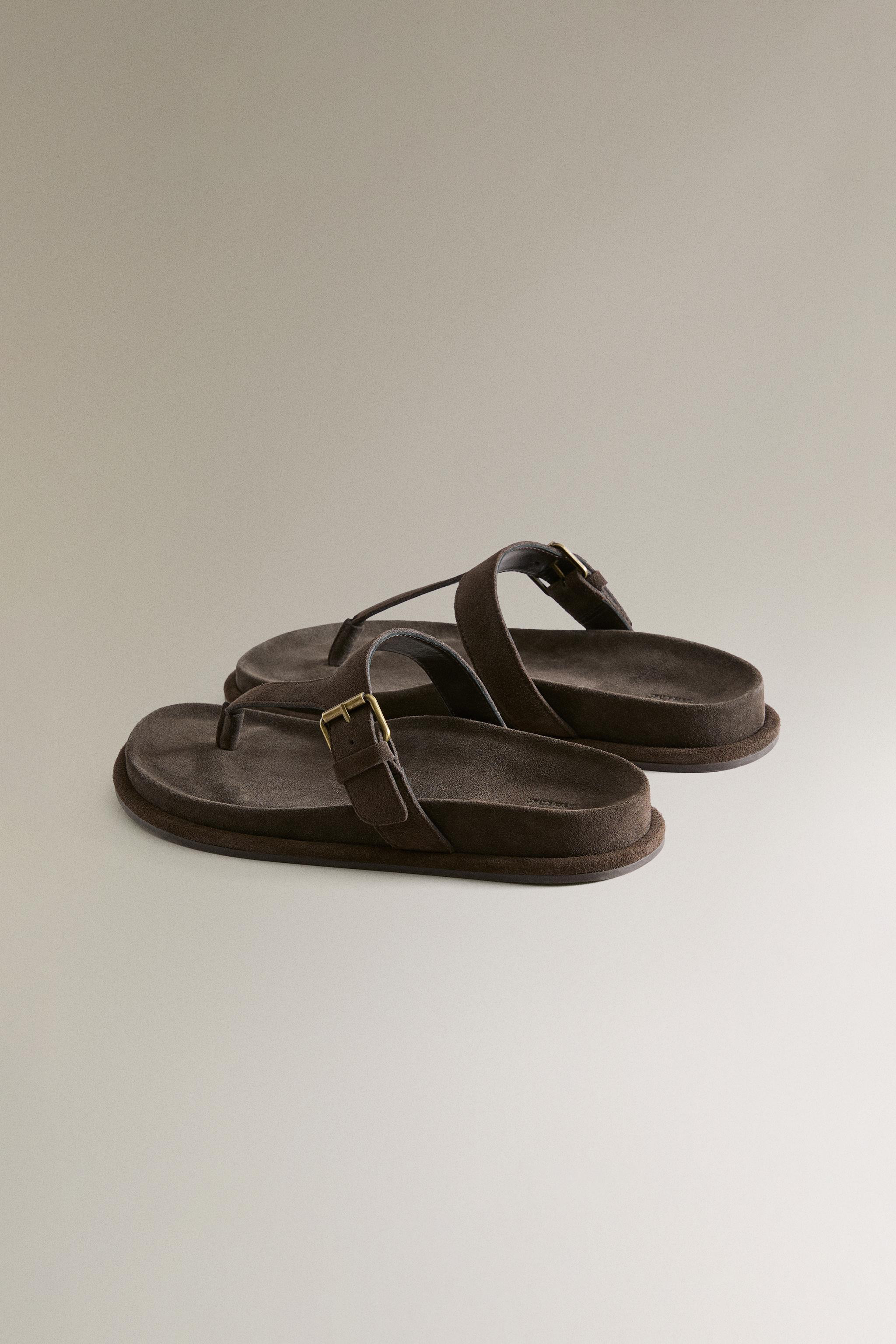 LEATHER SANDALS WITH ASYMMETRIC STRAP | Zara UK