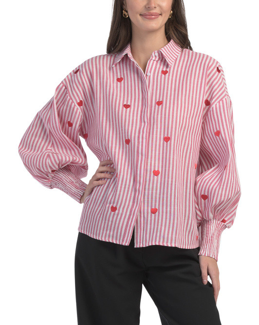 Heart Embroidered Long Sleeve Shirt | TJ Maxx