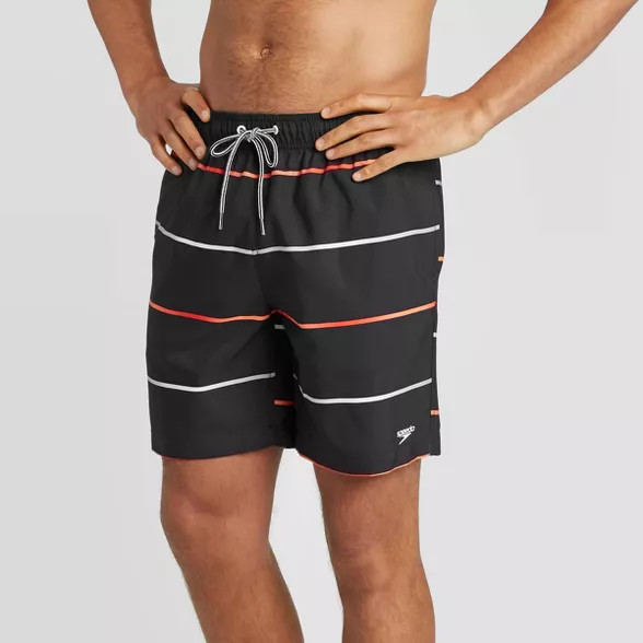 Speedo Men's 8" Striped Volley Swim Shorts - Black | Target
