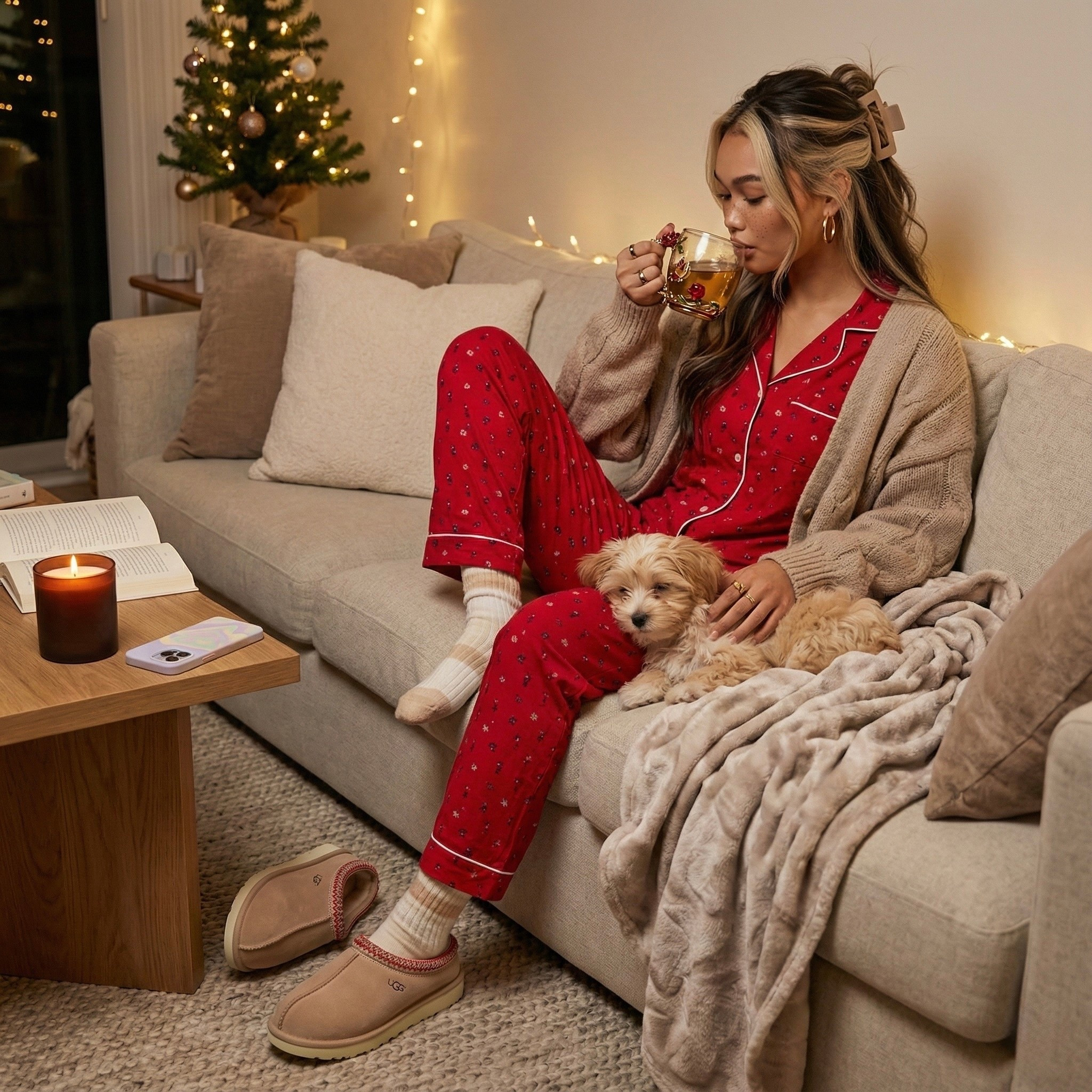 Cozy nighttime outfit featuring my red pajama set (wearing M), soft beige knit cardigan, warm winter slippers, and holiday essentials for a relaxing night in. This whole look is perfect for bedtime routines, reading, and cozy nights at home.
Most pieces are available at Bloomingdale’s with 25% off + free shipping, and everything is linked for easy shopping.

winter pajamas
holiday pajamas
cozy night outfit
soft loungewear
Bloomingdale’s sale
25% off finds
winter bedroom cozy
red pajama set
night routine outfit

#LTKHoliday #LTKSaleAlert #LTKGiftGuide