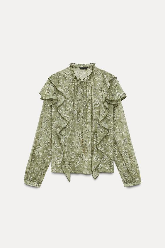 PRINTED BLOUSE WITH RUFFLES | Zara UK