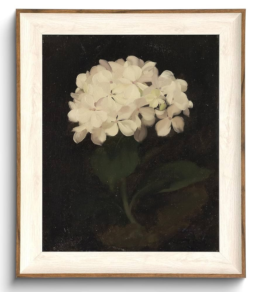 Framed Flower Wall Art, Vintage White Hydrangea Still Life Floral Art Prints, Moody Vintage Canva... | Amazon (US)