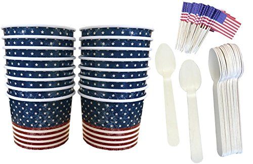 Patriotic Ice Cream Sundae Kit- 12 Ounce American Flag Paper Cups - 3.75 Inch Wood Spoons - American | Amazon (US)
