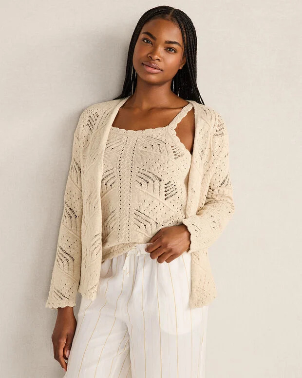 Organic Cotton Pointelle Stitch Cardigan | Talbots