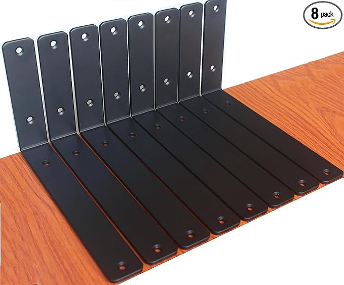 8 Pack - L 10" x H 6" x W1.5", 5mm Thick Black L Shelf Bracket, Iron Shelf Brackets, Metal Shelf ... | Amazon (US)