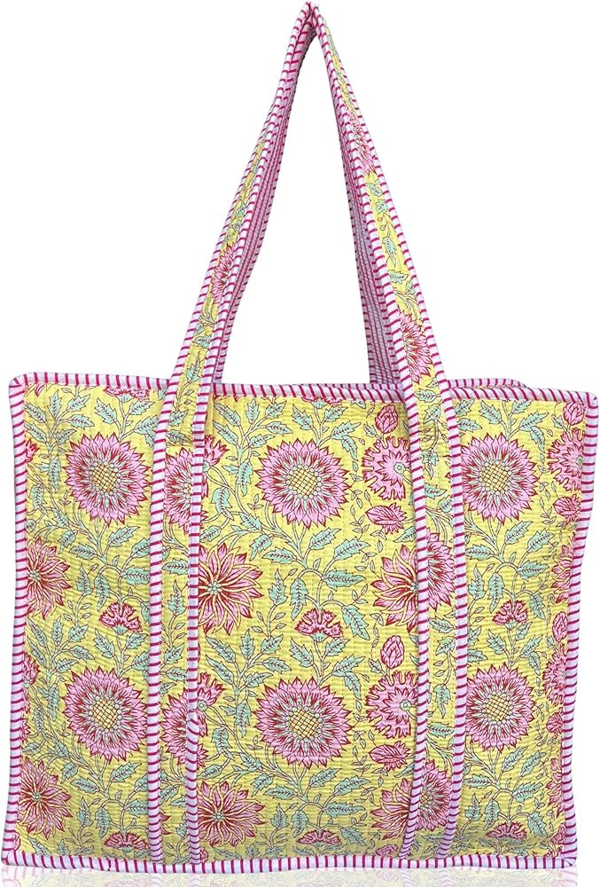 100% Cotton Quilted Tote Bag For Women 18x16– Large Zipper Reusable Beach Bag & Travel Bag Purs... | Amazon (US)