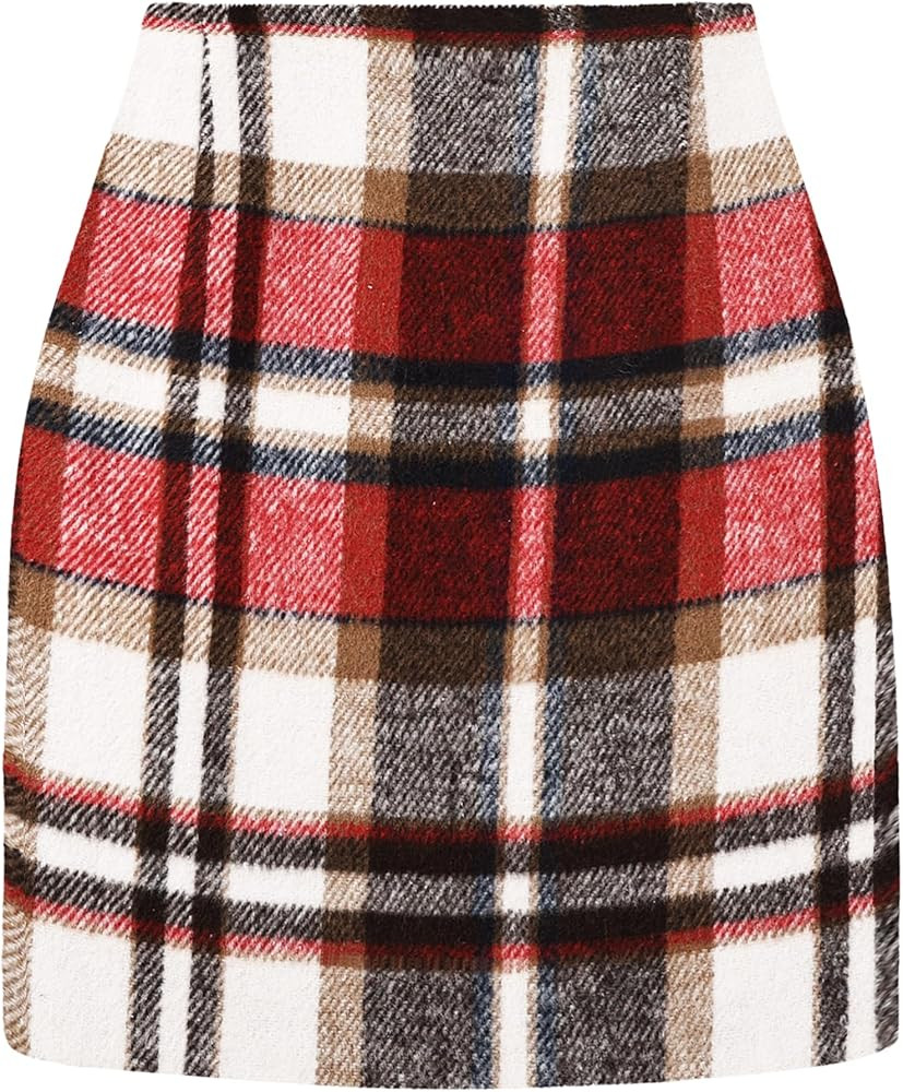 Plaid Skirts for Women, Pencil Mini Skirts for Women High Waist Bodycon Christmas Holiday Fall Wi... | Amazon (US)