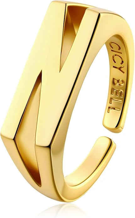 Cicy Bell Initial Rings for Women 18k Gold Plated Adjustable Letter Rings Bold Personalized Engra... | Amazon (US)