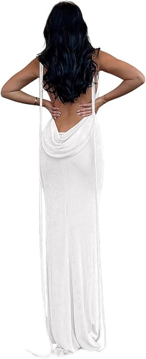 Volemo Slip Bodycon Dresses for Women Spaghetti Strap Lace Up Backless Cowl Neck Maxi Mermaid Coc... | Amazon (CA)