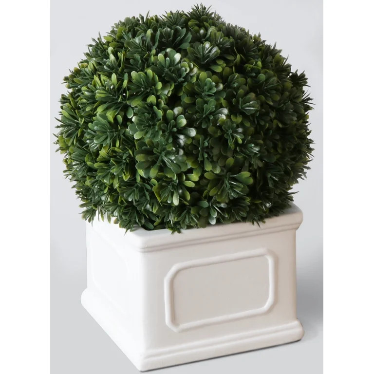 Better Homes & Gardens Artificial Boxwood Plant in White Planter 9" H | Walmart (US)
