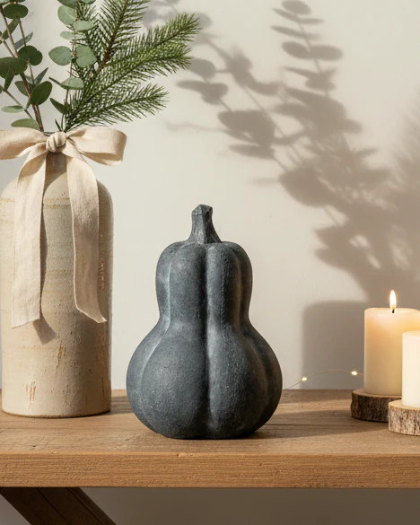 Black Terracotta Gourd | Matte Fall Shelf Decor | MJHome