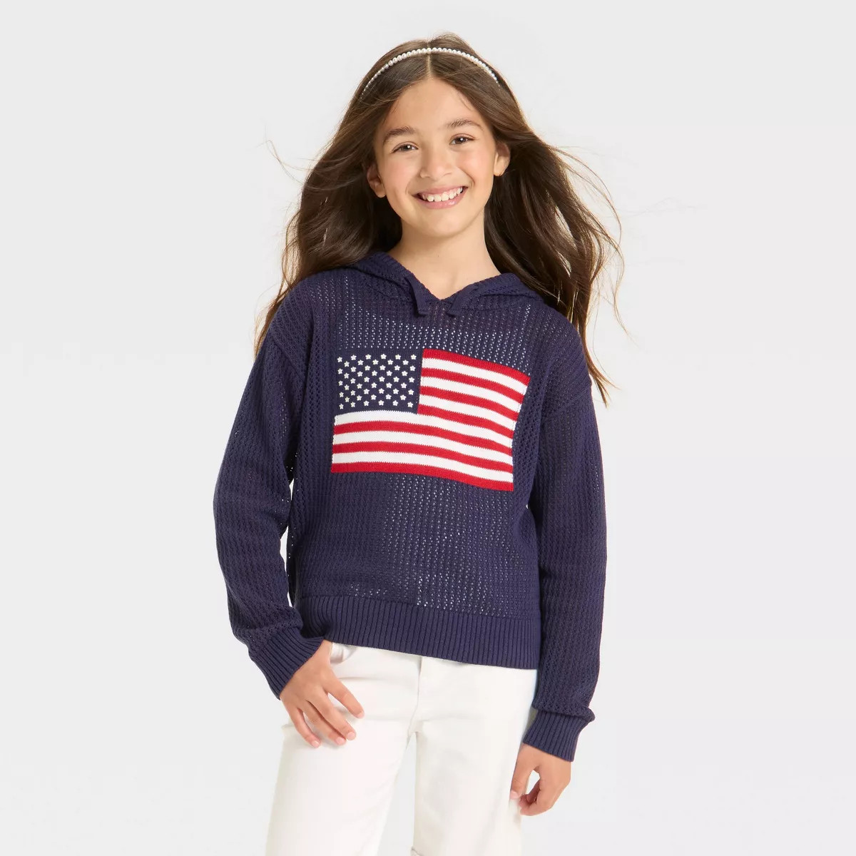Girls' 4th of July Flag Sweater - Cat & Jack™ Navy Blue | Target