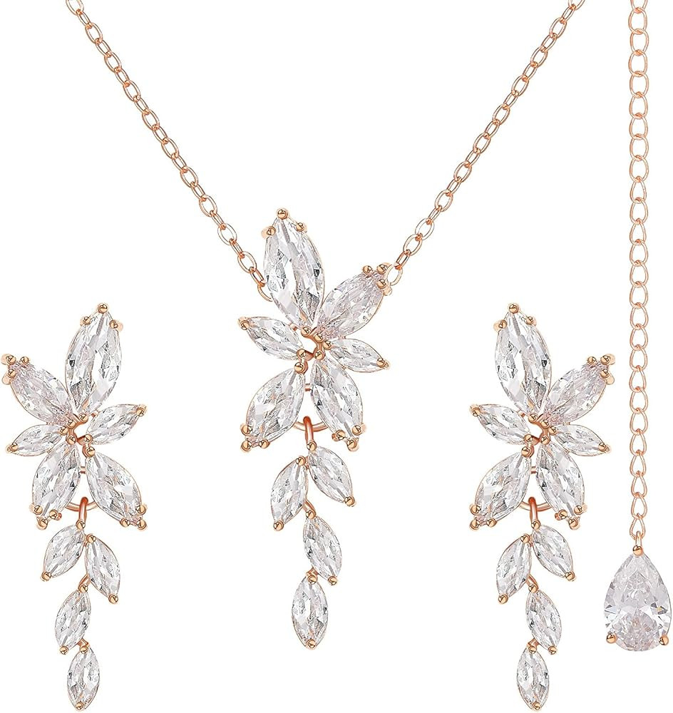 SWEETV Marquise Wedding Jewelry Set for Bride Bridesmaids, Bridal Jewelry Set for Wedding, Cubic Zir | Amazon (US)