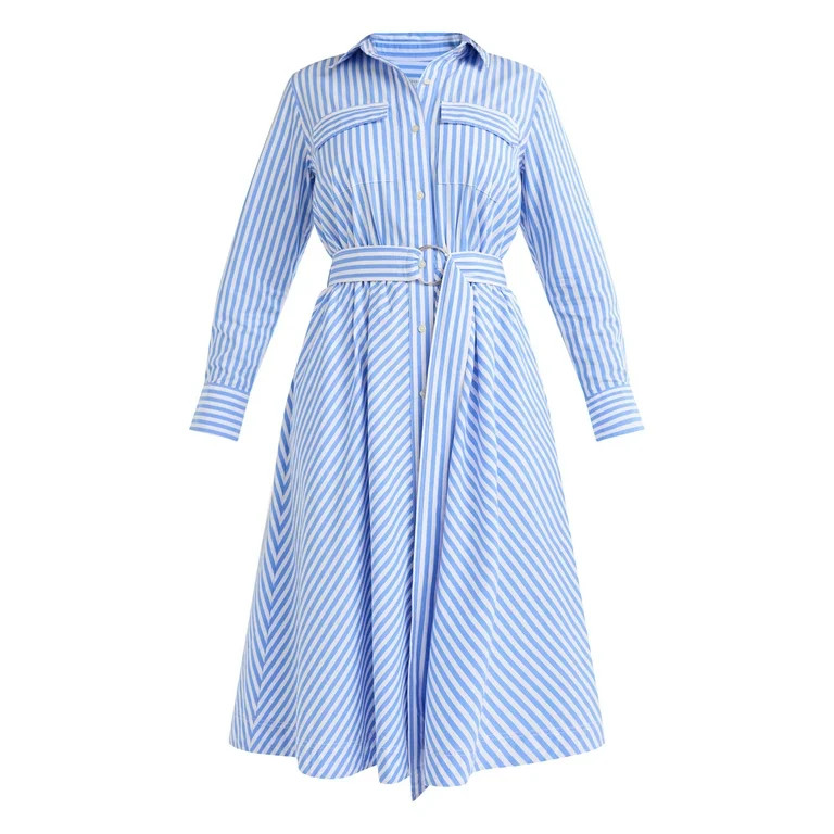Free Assembly Women's and Women's Plus Belted Midi Shirtdress with Long Sleeves, Sizes XS-4X | Walmart (US)