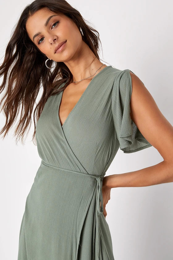 Much Obliged Washed Olive Green Wrap Maxi Dress | Lulus (US)