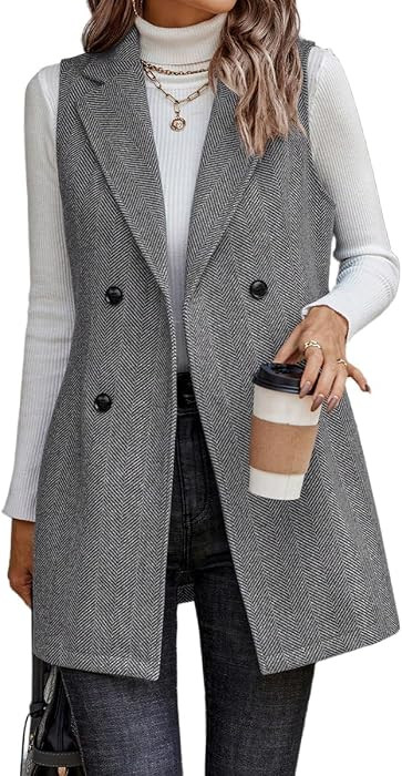 Long Vest for Women Sleeveless Tweed Blazer Fall Jackets Cardigan Outerwear | Amazon (US)