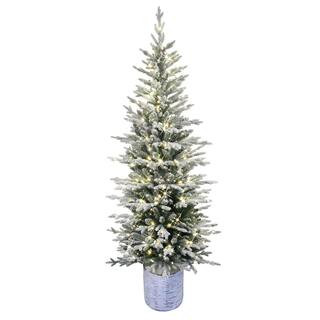 6 ft. PreLit Potted Flocked Arctic Fir Pencil Artificial Christmas Tree | The Home Depot