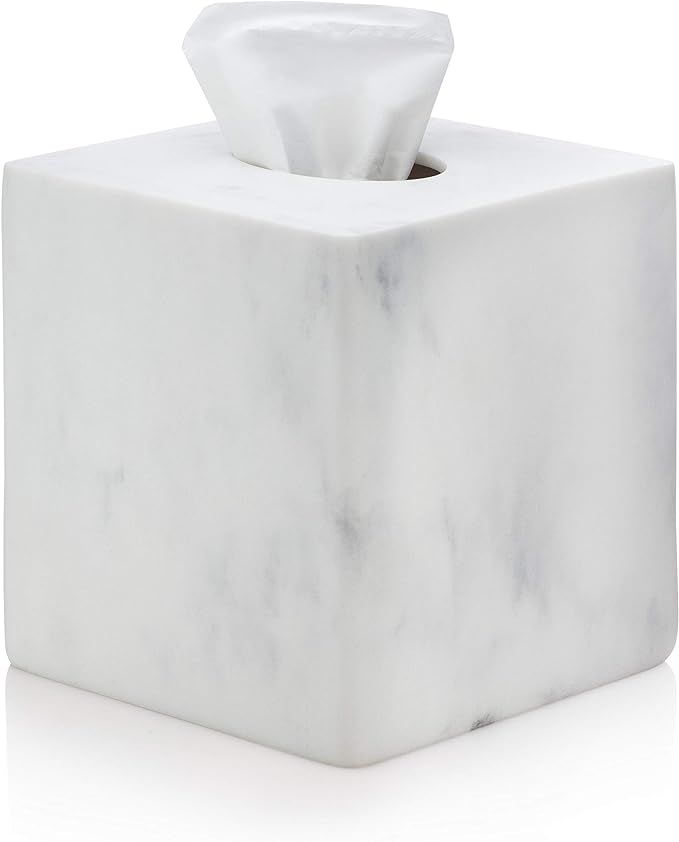 Essentra Home White Marble Square Tissue Box Cover - Blanc Collection | Amazon (US)