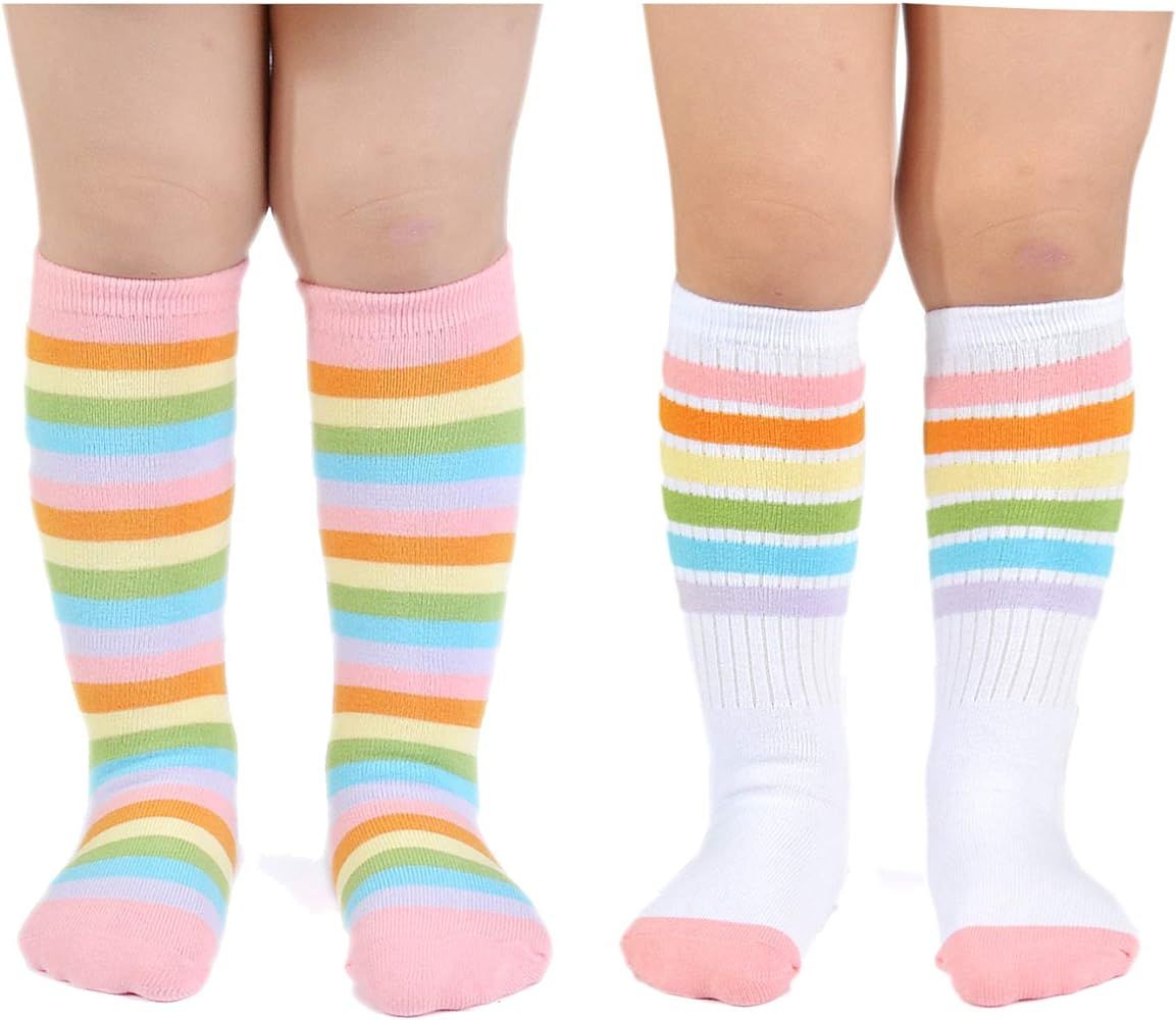 EPEIUS Baby Girl Rainbow Striped Knee High Socks Non-Slip Uniform Tube Stockings Soccer Socks for... | Amazon (US)