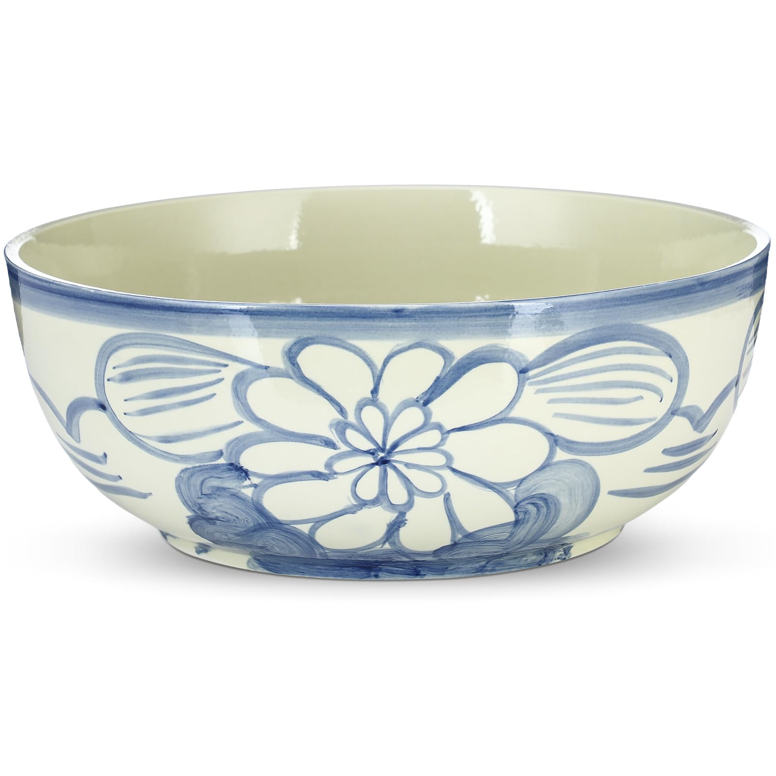 LemonRoad Large Blue and White Bowl Hand Painted Stoneware Decorative Bowls 16" x 7.7'' Floral Ch... | Amazon (US)