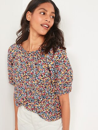 Floral-Print Puff-Sleeve Babydoll Top for Women | Old Navy (US)