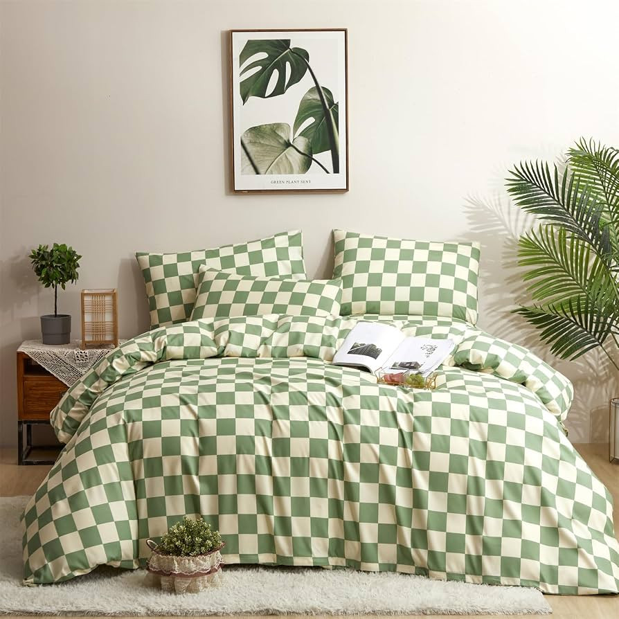Houseri Green and White Comforter Set Queen Plaid Sage Green Buffalo Checkered Bedding Comforters... | Amazon (US)