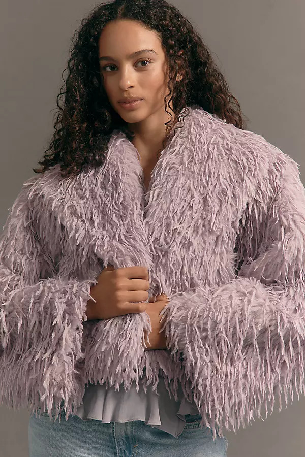 Faux-Feather Fuzzy Crop Jacket | Anthropologie (US)