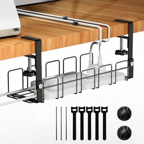 MAXTBEE Under Desk Cable Management Tray,15.7” No Drill Cord Organizer with Clamps for Wire Management,4MM Under Desk Cable Management Tray for Home Office(Black) | Amazon (US)