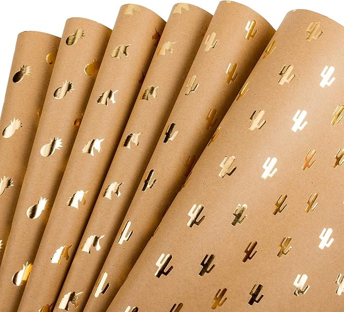 RUSPEPA Kraft Wrapping Paper Gold Foil Pineapple Cactus Shiny Kraft Paper for Birthday, Holiday, ... | Amazon (US)
