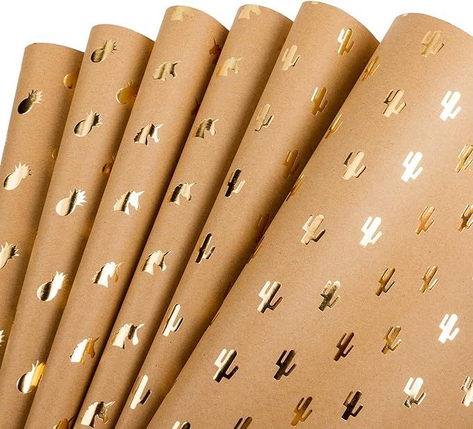 RUSPEPA Kraft Wrapping Paper Gold Foil Pineapple Cactus Shiny Kraft Paper for Birthday, Holiday, ... | Amazon (US)