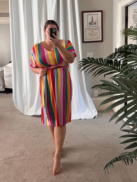 Colorful short sleeve knee length, dress stretchy cotton, all inclusive sizes plus size wrap around dress $20 with code EQSTOCKUP

#LTKplussize #LTKmidsize #LTKtravel