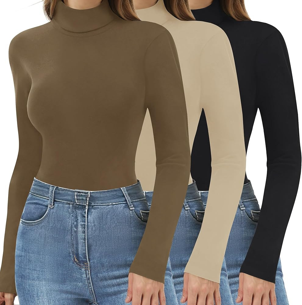 3 Pack Thermal Turtlenecks Long Sleeve Shirts for Women Black Base Layer Tops Slim Fit Winter Clo... | Amazon (US)