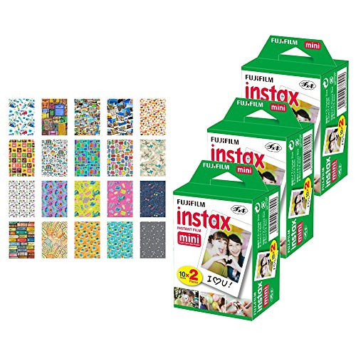 3X Fujifilm instax Mini Instant Film (60 Exposures) + 20 Sticker Frames for Fuji Instax Prints Travel Package | Amazon (US)