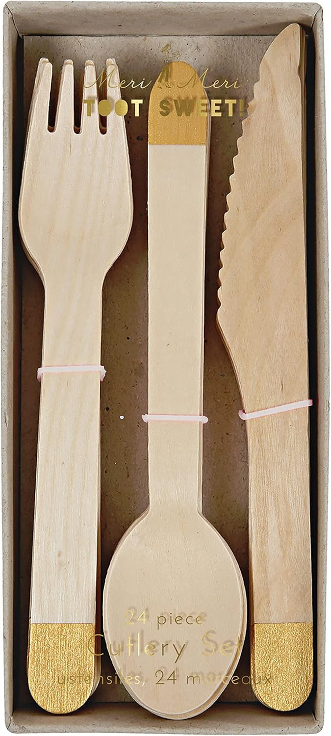 Meri Meri Gold Wooden Cutlery Set (Pack of 24) | Amazon (US)