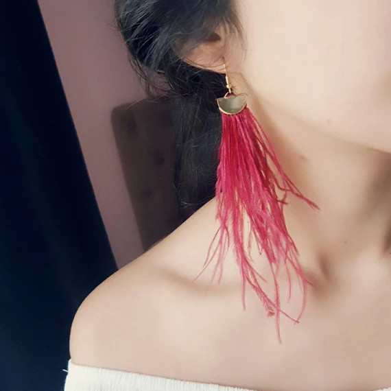 Tassel Earrings,Feather Earrings,Fluffy Earrings,Ostrich Earrings,Long Earrings,Bridesmaid's Gift... | Etsy (US)