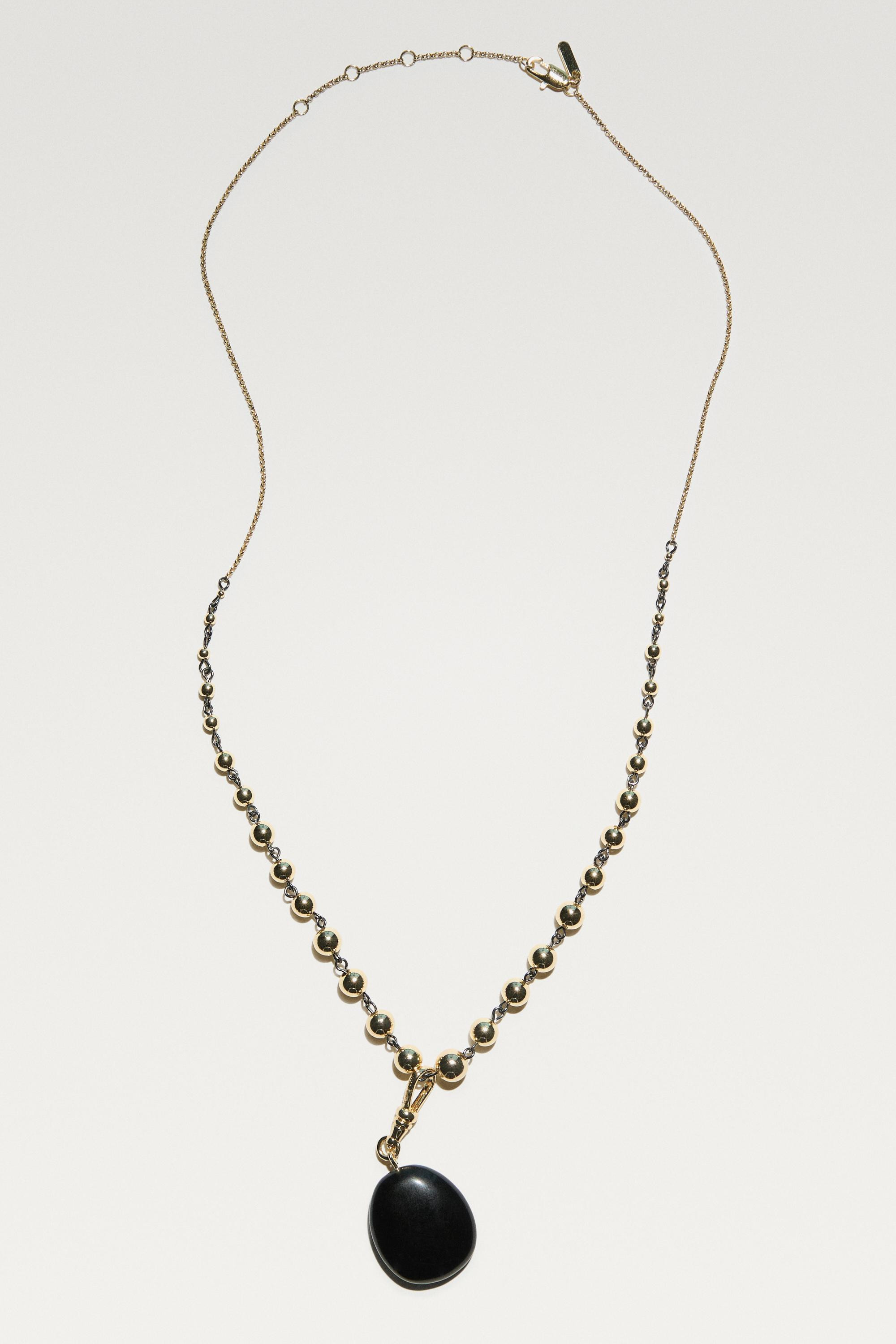 Beaded chain necklace with onyx piece | Massimo Dutti US