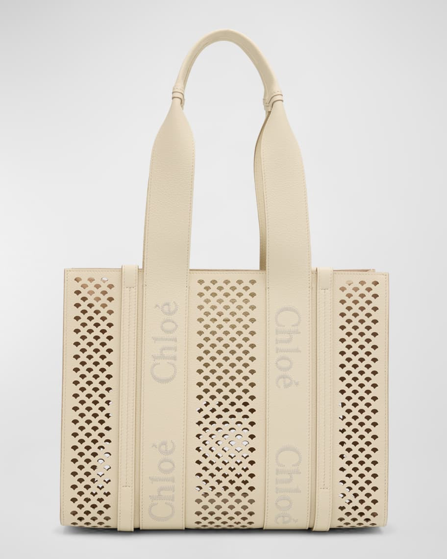 Chloe Woody Medium Tote Bag in Perforated Leather | Neiman Marcus