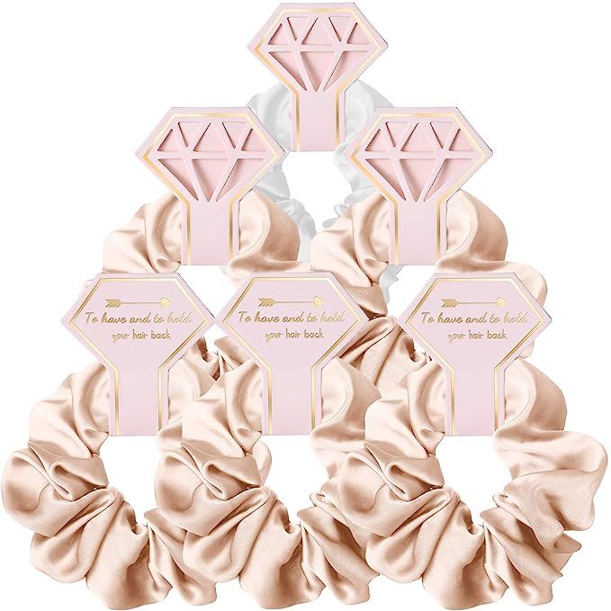 Bridesmaid Scrunchie 6 Pack Hair Ties1Pcs White 5 Pcs Light Brown For Bridal Party Gifts, Bachelo... | Amazon (US)
