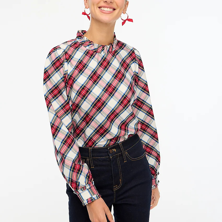 Cotton poplin ruffleneck top | J.Crew Factory
