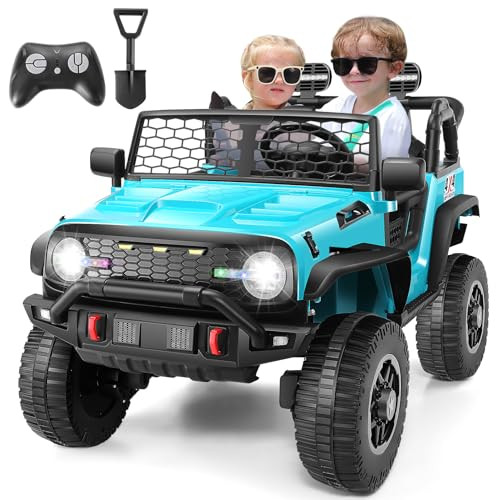Hikole 24 Volt Ride On Toys for Boys Girls, Two Seater Kids Electric Jeep Car with Remote Control, 20" Spacious Seat, 3 Speeds, Colorful LED Lights, Music, Bluetooth, Power Car Wheels, Blue | Amazon (US)