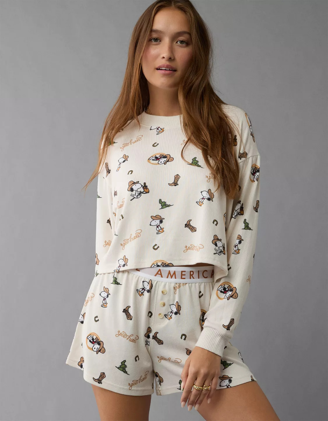 AE Peanuts Western Plush PJ Set | American Eagle Outfitters (US & CA)
