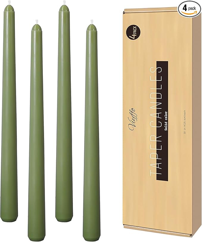 Viyffo Taper Candles, 10 Inch, 4 Pack, Olive Glow – Unscented, Dripless & Smokeless Design, Up ... | Amazon (US)
