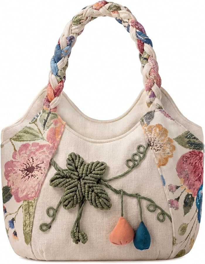 Ladies Casual Hemp Handbag Boho Vintage Embroidered Casual Purse Embroidery Multi Pocket Retro Ha... | Amazon (US)