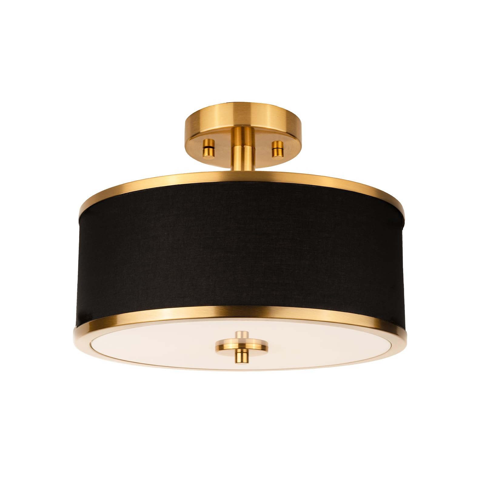 3-Light Semi Flush Mount Ceiling Light Fixture, 12.6" Gold Drum Light with Black Fabric Shade, Mo... | Amazon (US)