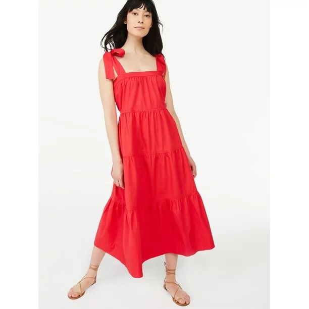 Free Assembly Women's Tie Shoulder Tiered Maxi Dress | Walmart (US)