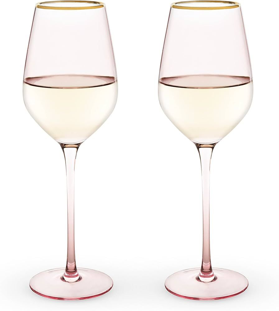 Twine Rose White Wine Glasses, Gold Rimmed Pink Tinted Crystal Wine Glass Set, Stemmed Wine Glass... | Amazon (US)