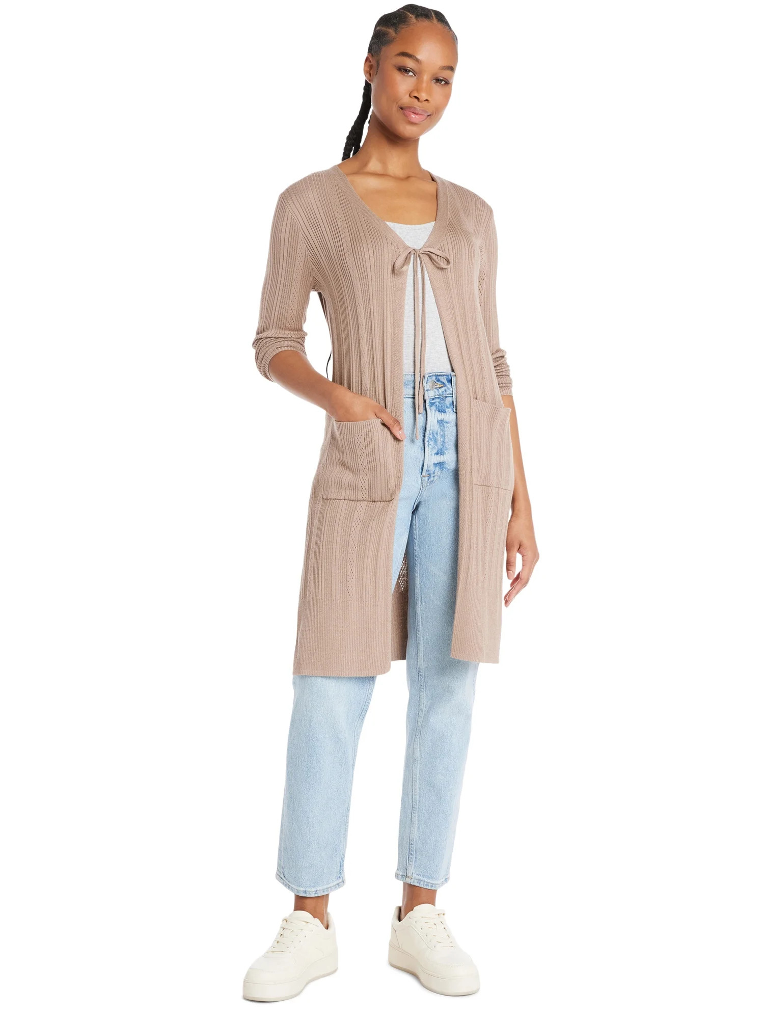 No Boundaries Juniors' Front Tie Rayon/Polyester Ribbed Duster, Sizes XS-XXXL | Walmart (US)